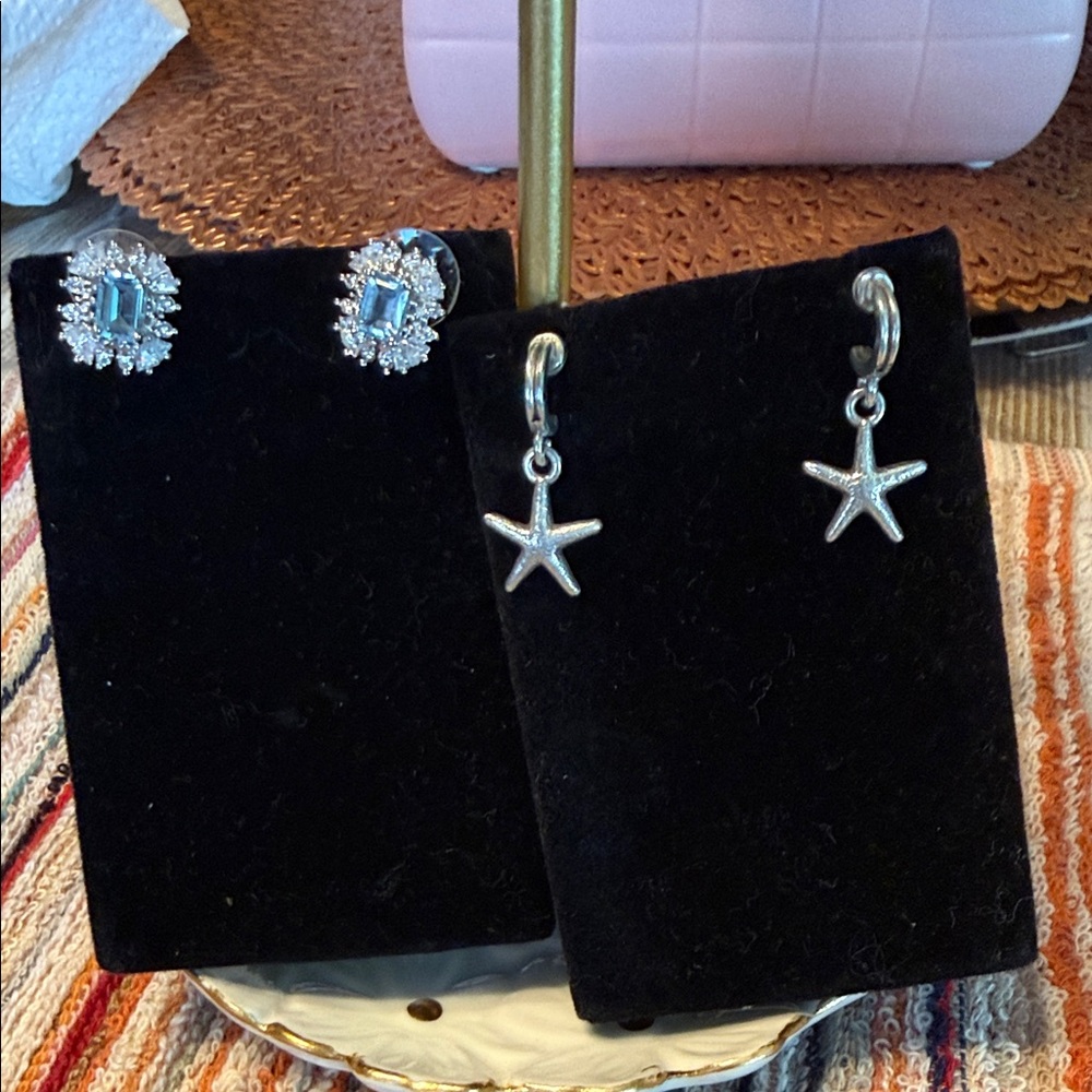 Elegant Silver and Blue Star Earrings